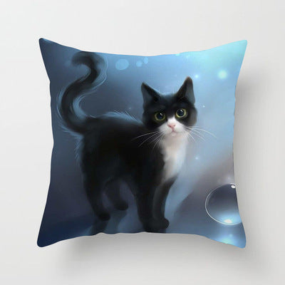 Cartoon Cat Peach Skin Fabric Throw Pillowcase