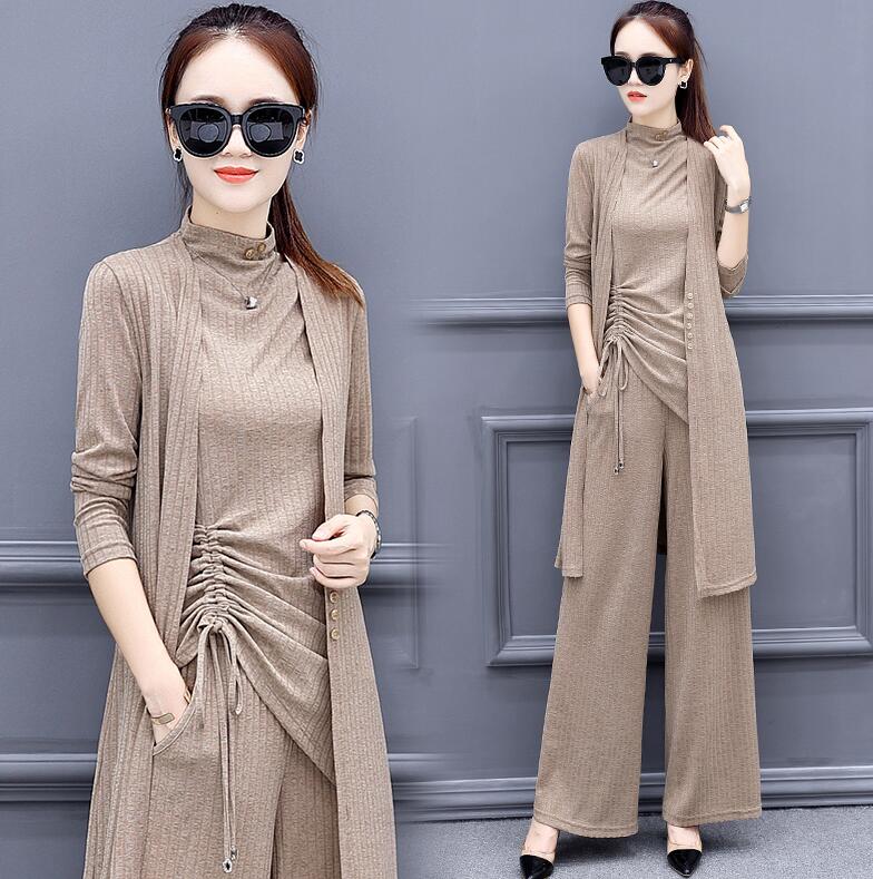 Knitted Long Sleeve Set with Wide Leg Pants