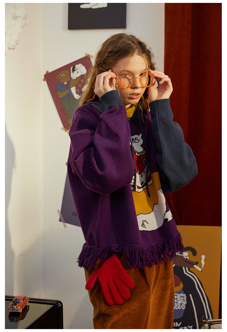 Odd Maker Cat Mirror Sweater with Tassels for Women