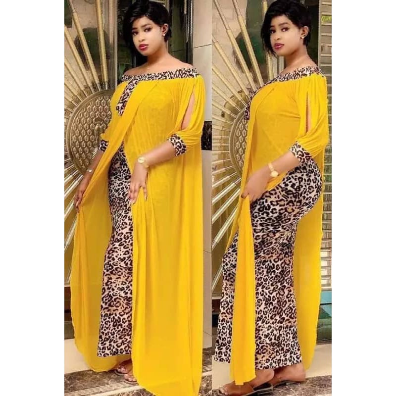 Large Chiffon Stitching Ankle Dress with Leopard Print