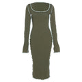 Slim Long Sleeve Hip Wrap Dress with Round Neck