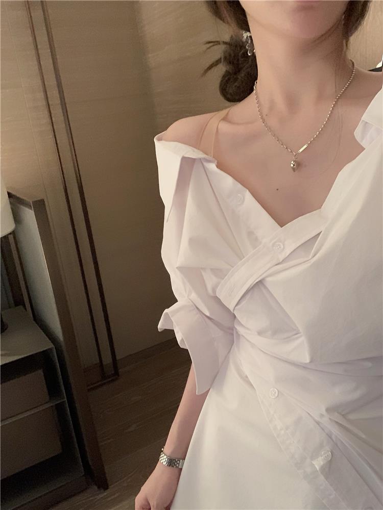 Gagarich Off Shoulder Slim Fit Summer Shirt Dress