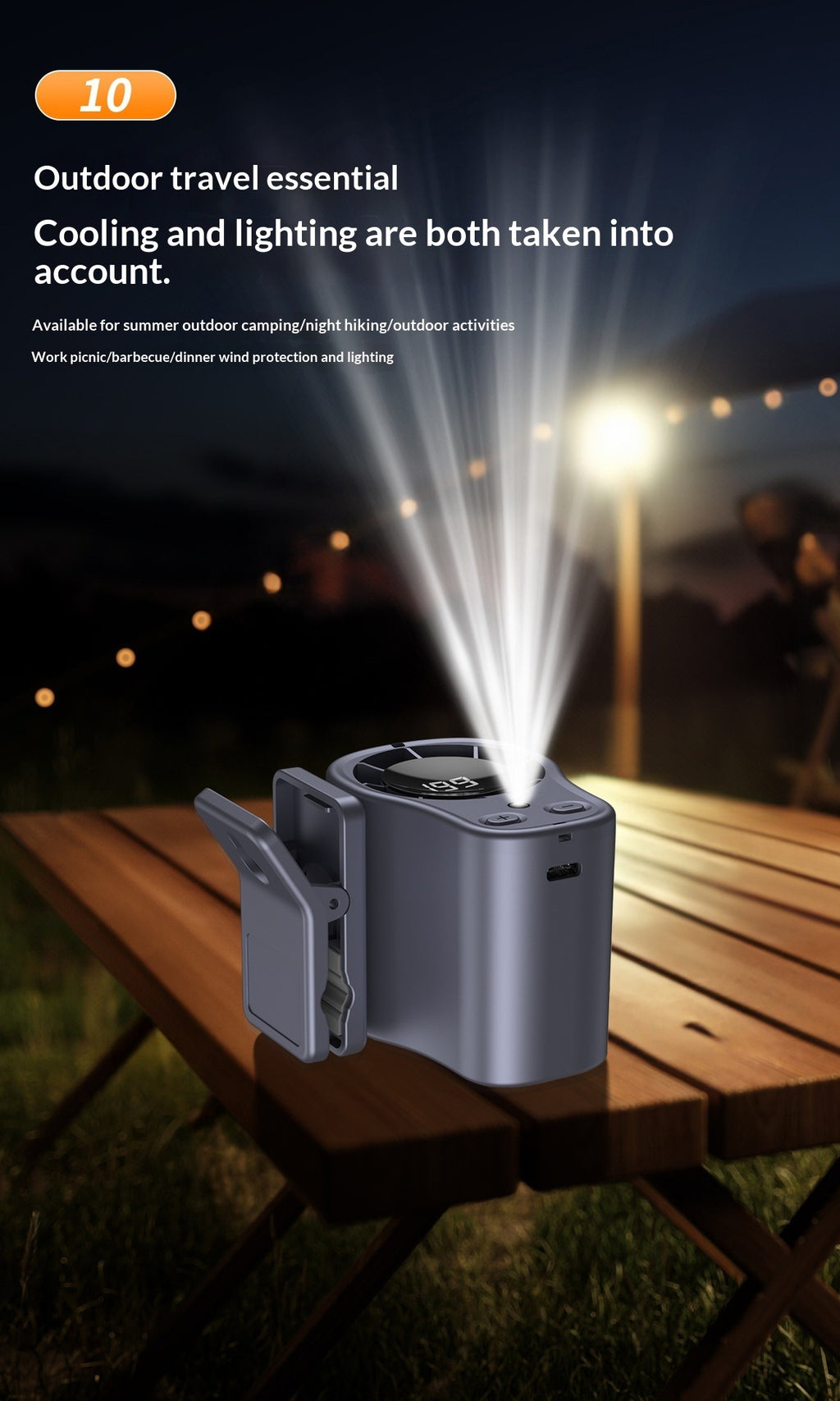 Outdoor Waist-Hanging Portable Fan with Multi-Function Lighting