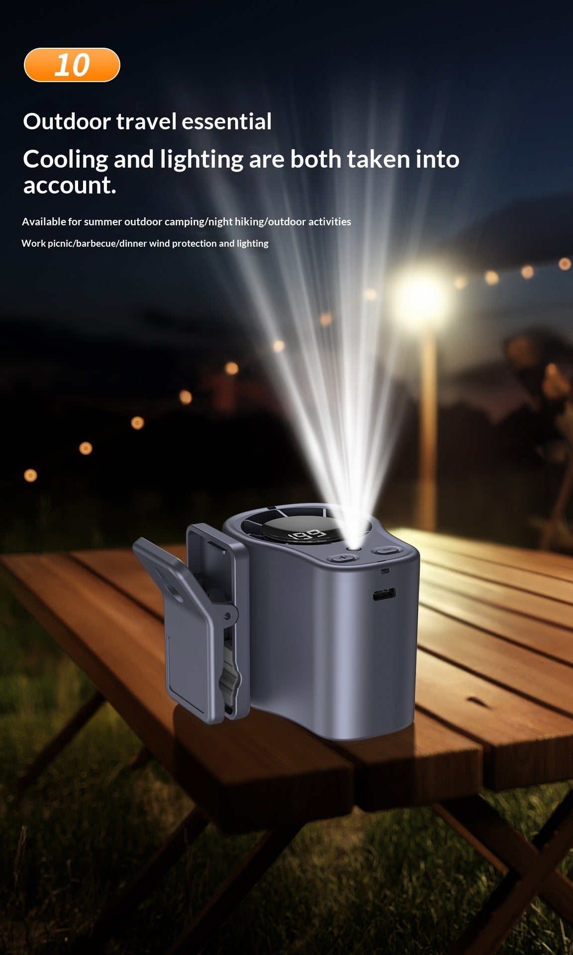 Outdoor Waist-Hanging Portable Fan with Multi-Function Lighting