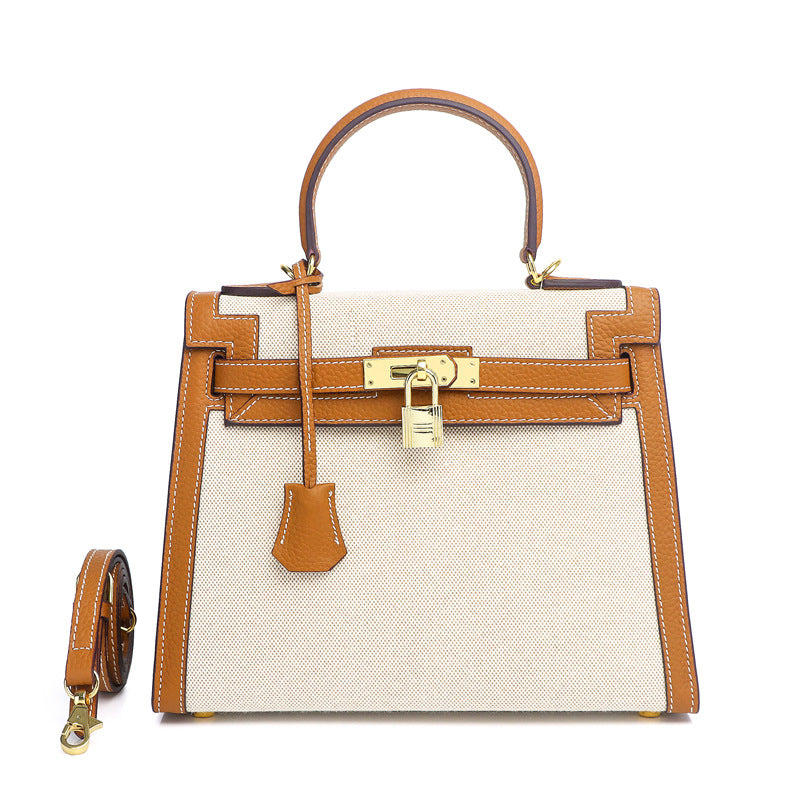 Waterproof Leather and Canvas Kelly Shoulder Bag