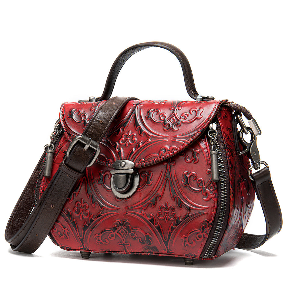 Vintage Embossed Leather Women's Shoulder Bag