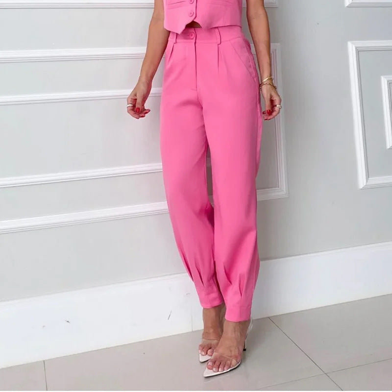 2023 Summer Sexy V-Neck Sleeveless High-Waist Set
