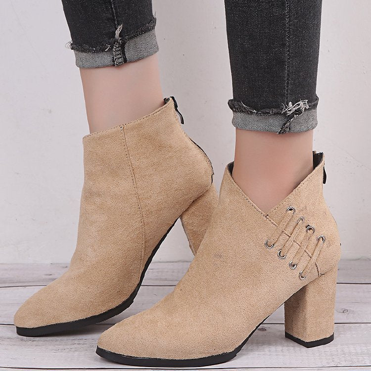 Pointed-Toe Zipper Ankle Boots for Women