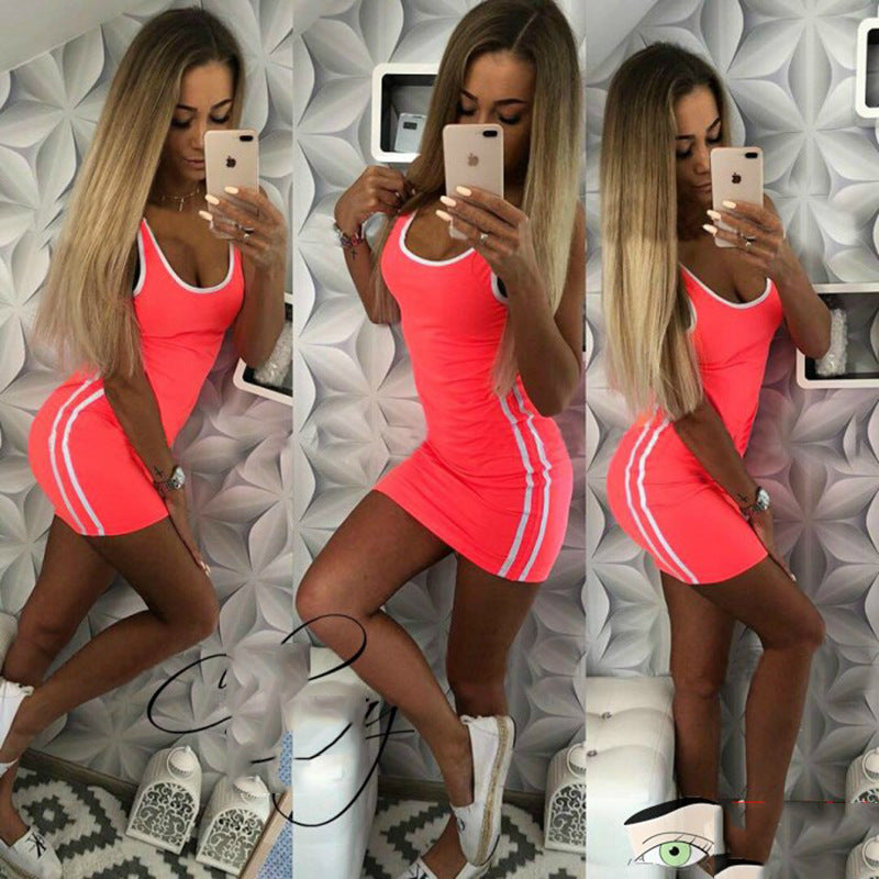 Casual Sport Dress with Patchwork and Side Stripes