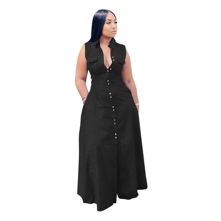 Plus Size Sleeveless Fashion Dress for Waist Trimming