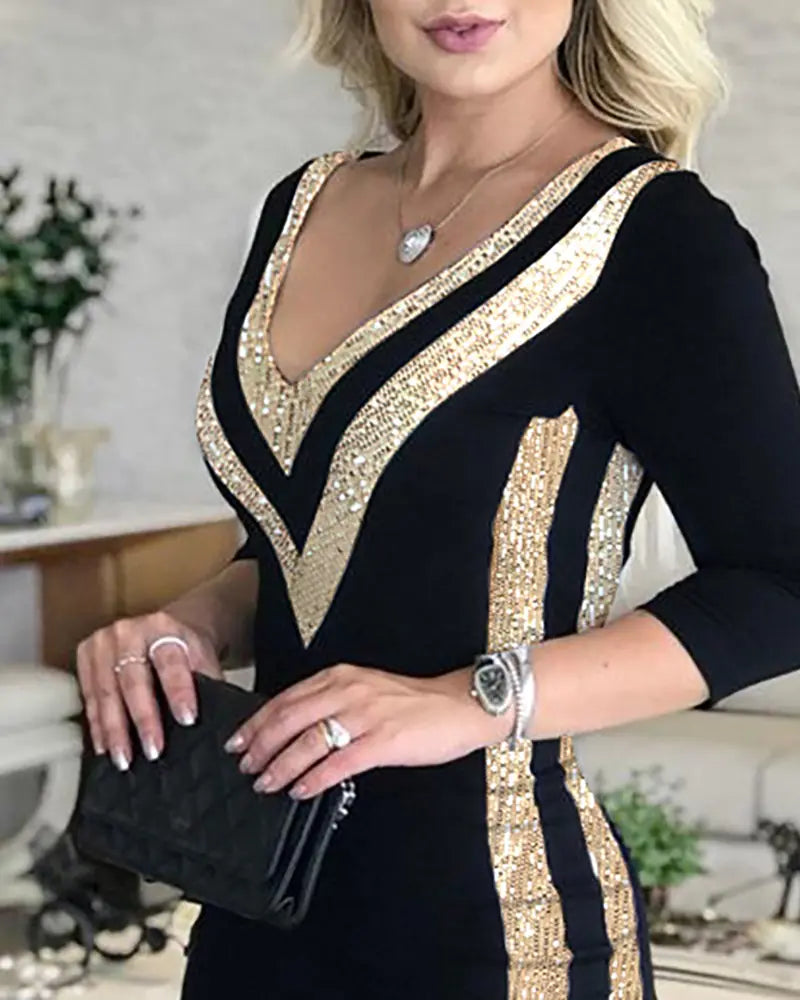 LZ3189B Women's Sequin Patchwork Dress 2020 Collection