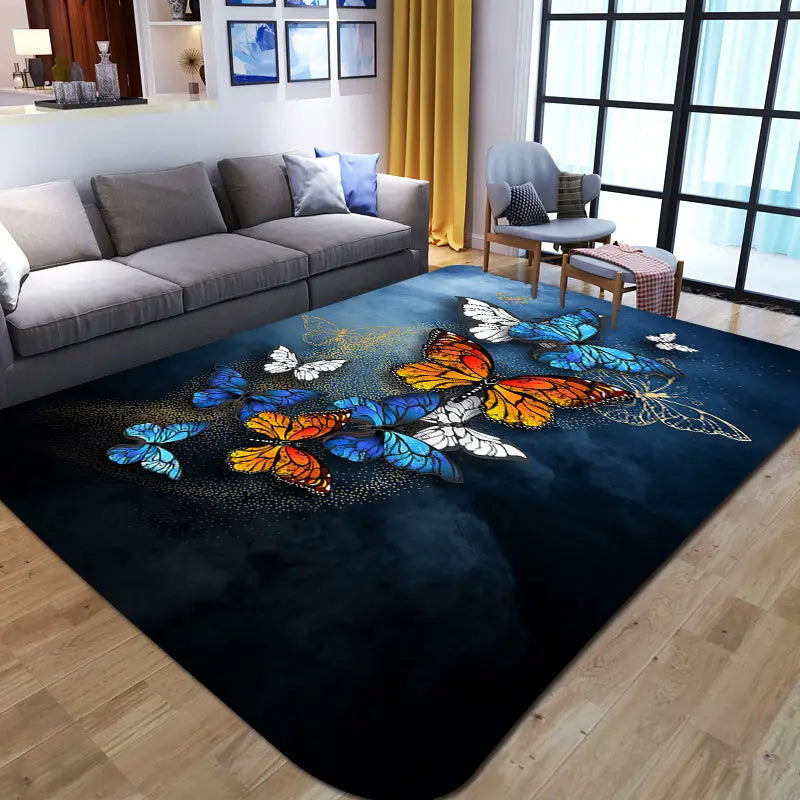 Butterfly Print Non-Slip Rug for Living Room & Bedroom