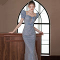 Beaded Shoulder Blue Host Dress