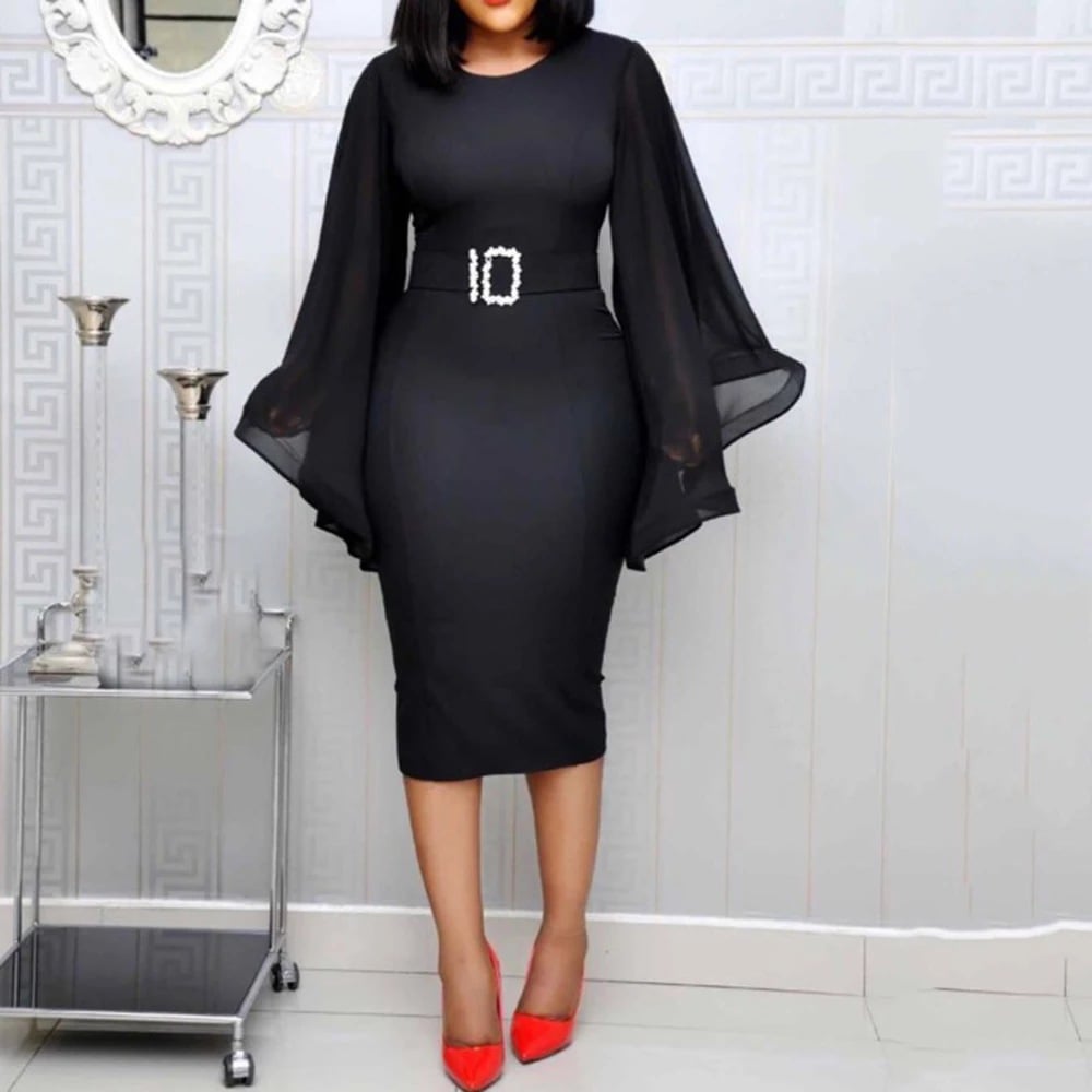 Big Flared Chiffon Sleeves with Diamond Belt