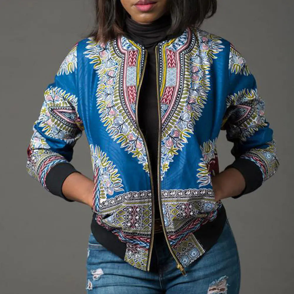 African Print Short Zip Jacket in 6 Colors & 4 Sizes