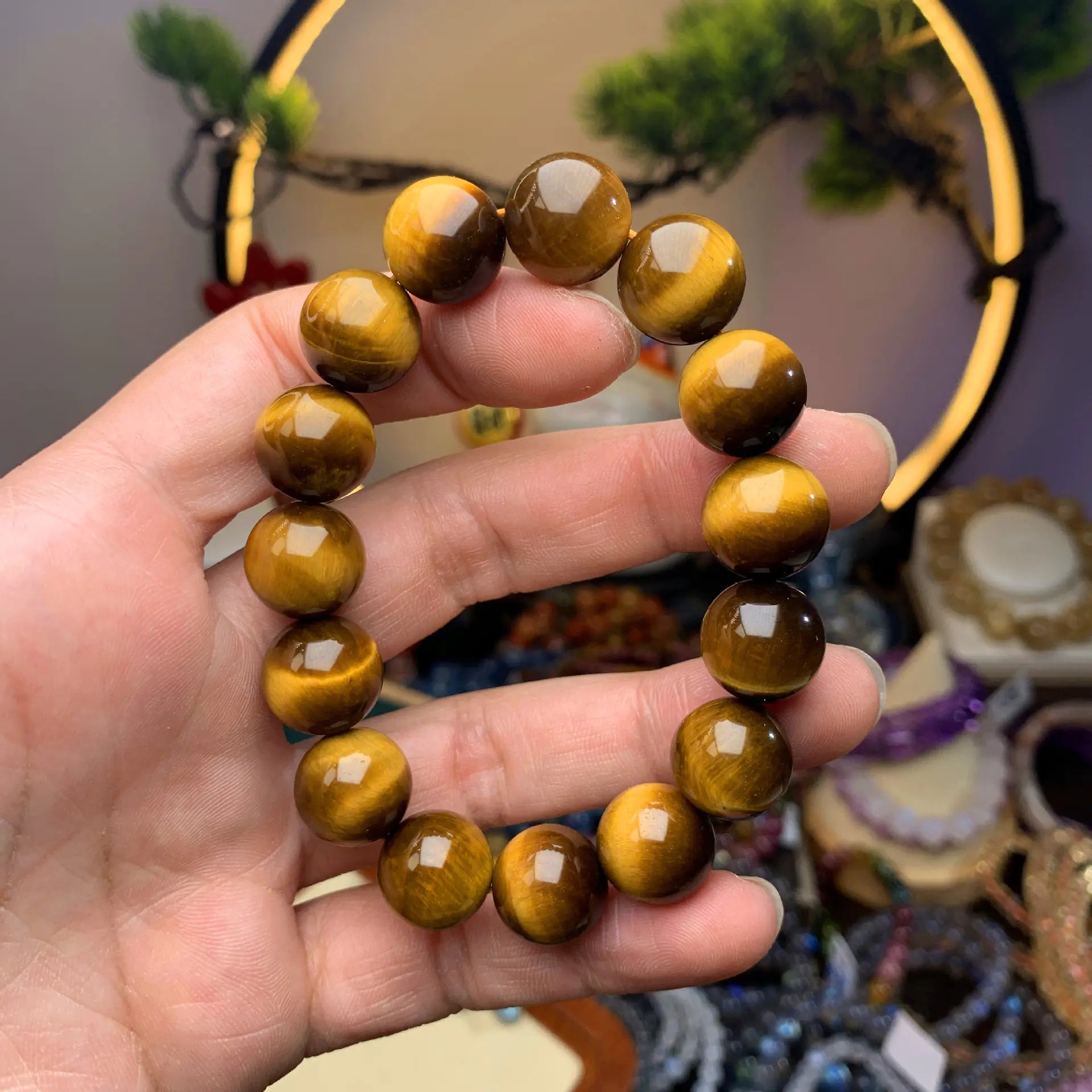 Natural Yellow Tiger Eye Lightning Cat Eye Bracelet