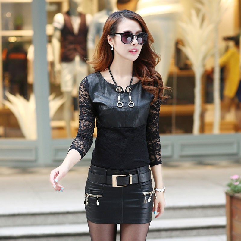 Korean Style Women's A-Line PU Leather Slim Fit Skirt