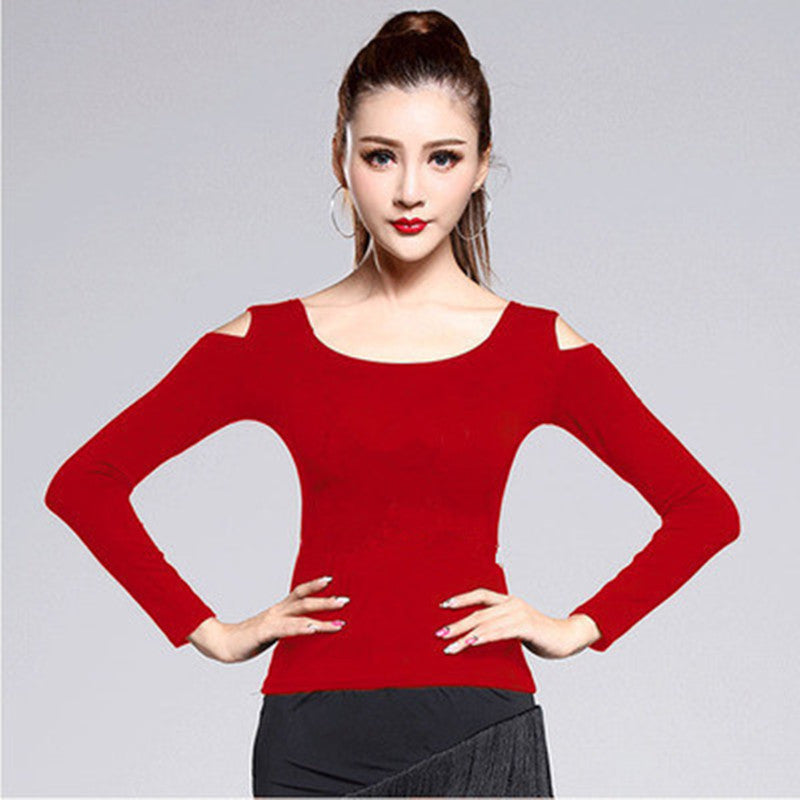 Off-Shoulder Round Neck Long Sleeve T-Shirt