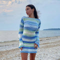 Striped Sweater Dress with Back Flared Sleeves