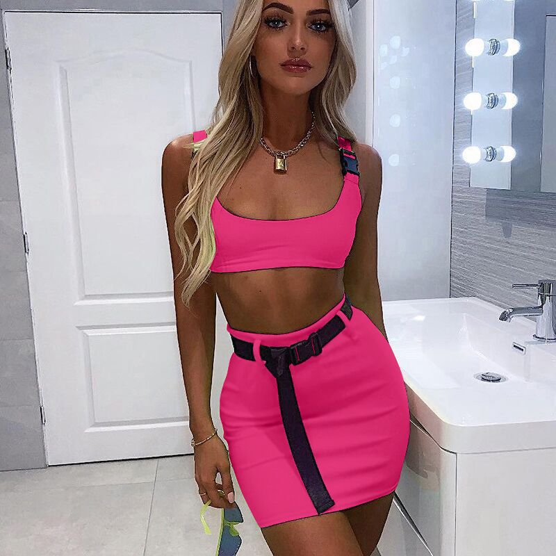 Fluorescent Color Crop Top and Backpack Strap Set