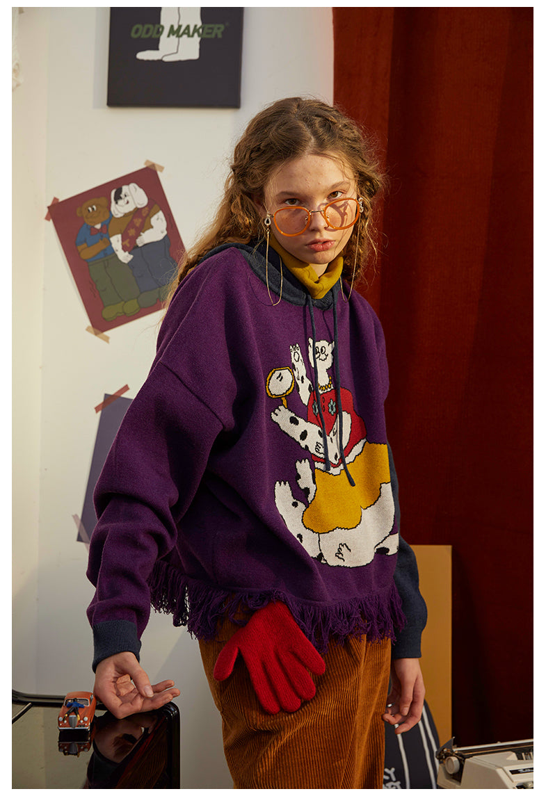 Odd Maker Cat Mirror Sweater with Tassels for Women