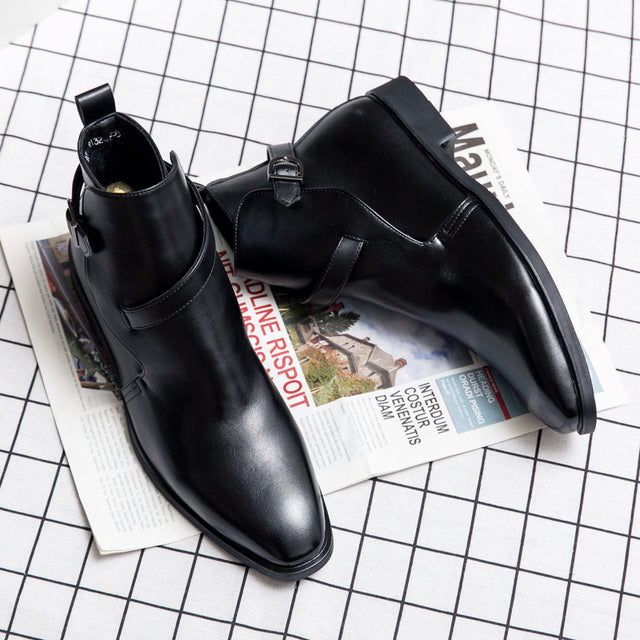 Black Lace Up Square Toe Ankle Boots for Men