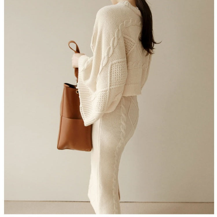 Korean Style Autumn Winter Knit Sweater Dress Set