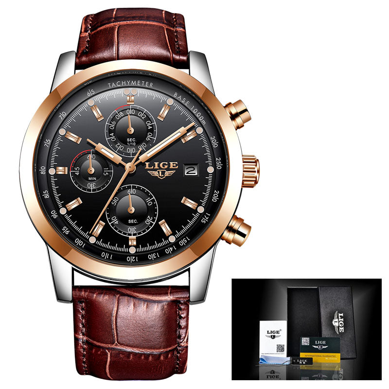 LIGE Multifunctional Waterproof Quartz Watch