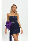 Casual Purple Sequin Tube Top Irregular Dress