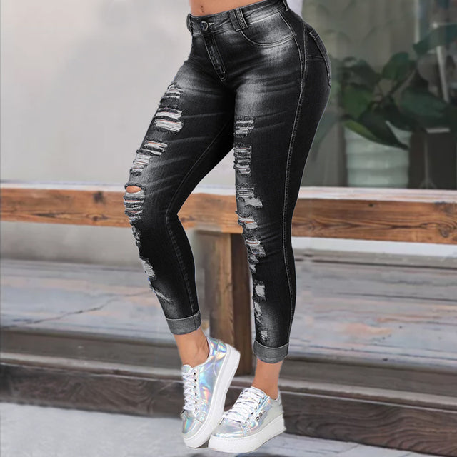 Trendy Slim Fit Casual Ripped Women's Jeans