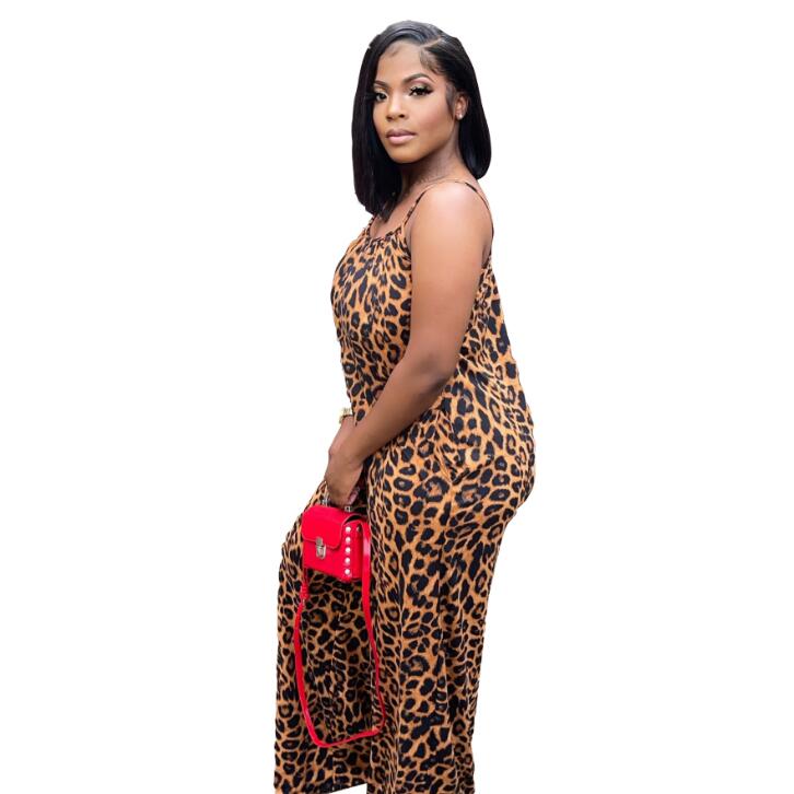 Plus Size Leopard Print Pocket Jumpsuit for Women
