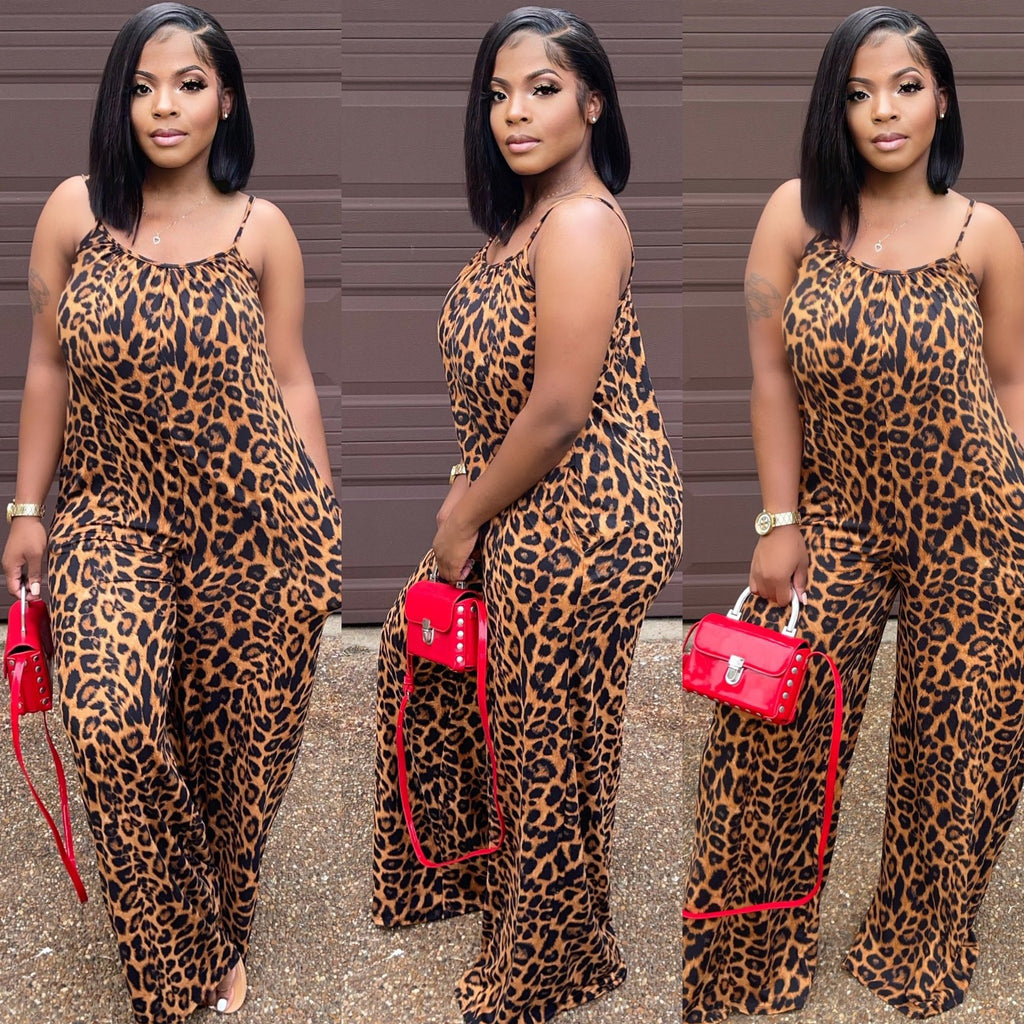 Plus Size Leopard Print Pocket Jumpsuit for Women