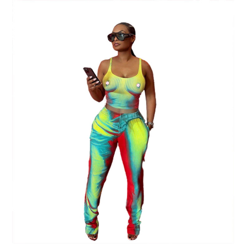 2023 Summer Women's 3D Print Sleeveless Outfit Set