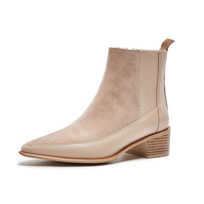 Frosted Martin Mid-Heel Ankle Boots