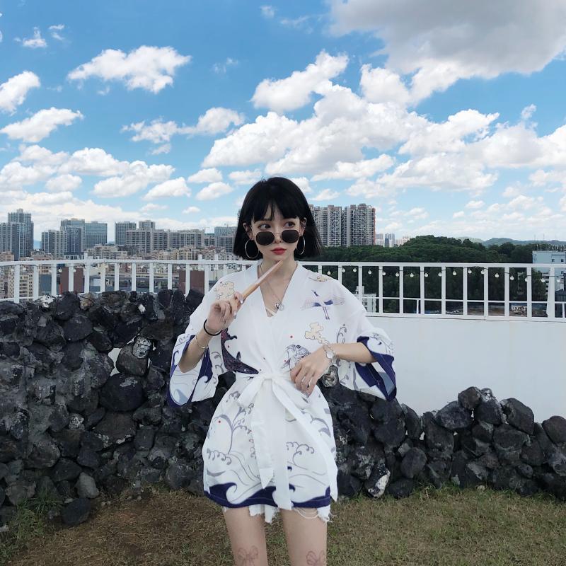 Summer Chinese Style Fish Print Sun Protection Kimono Set