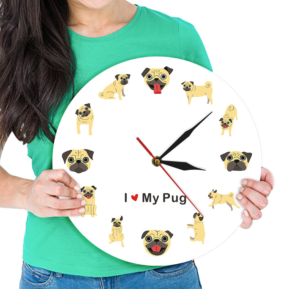 Mini Pug Wall Clock - Cartoon Style Home Decor