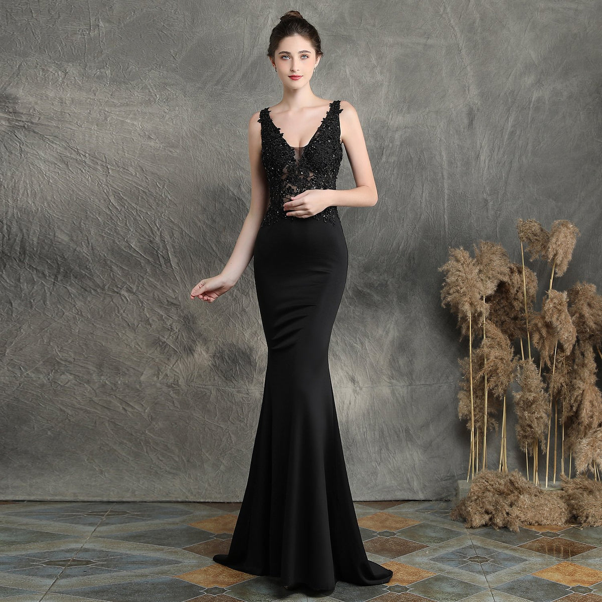 Beaded Appliqué Long Toast Dress for Bride
