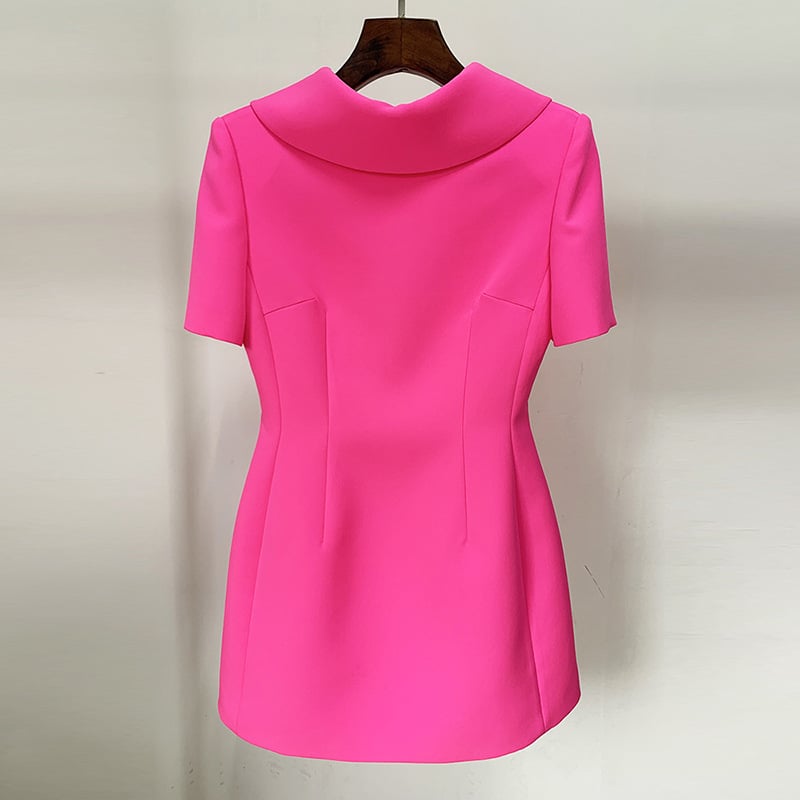 Waist-Controlled Back V Bow Short Sleeve Dress