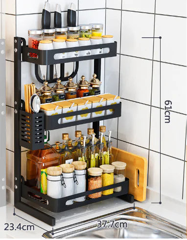 Double-layer Black Stainless Steel Kitchen Rack