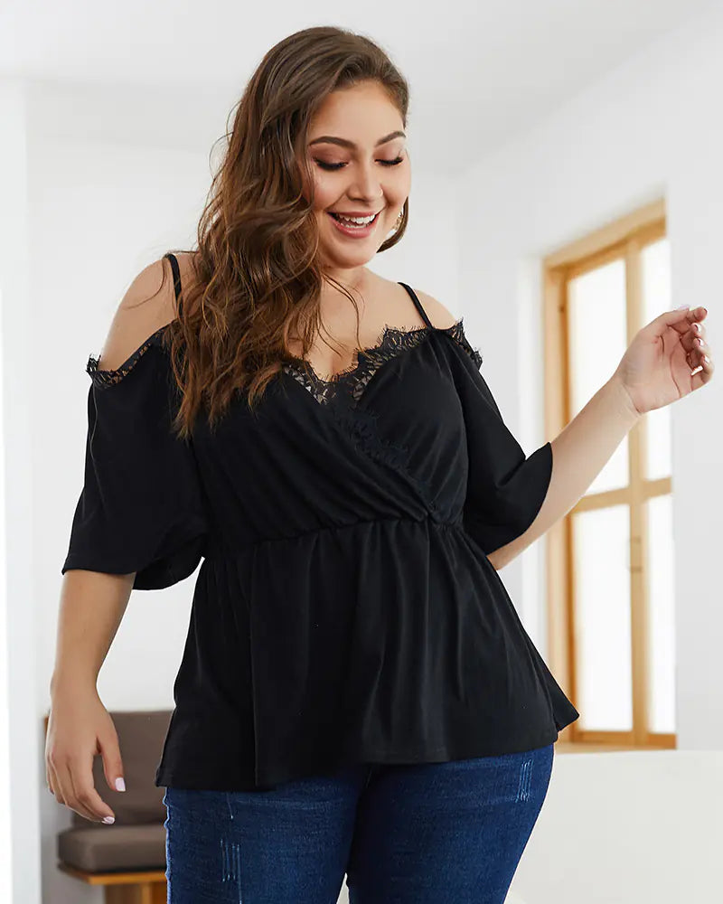 Summer Lace Camisole Top - Black Slim Fit Plus Size