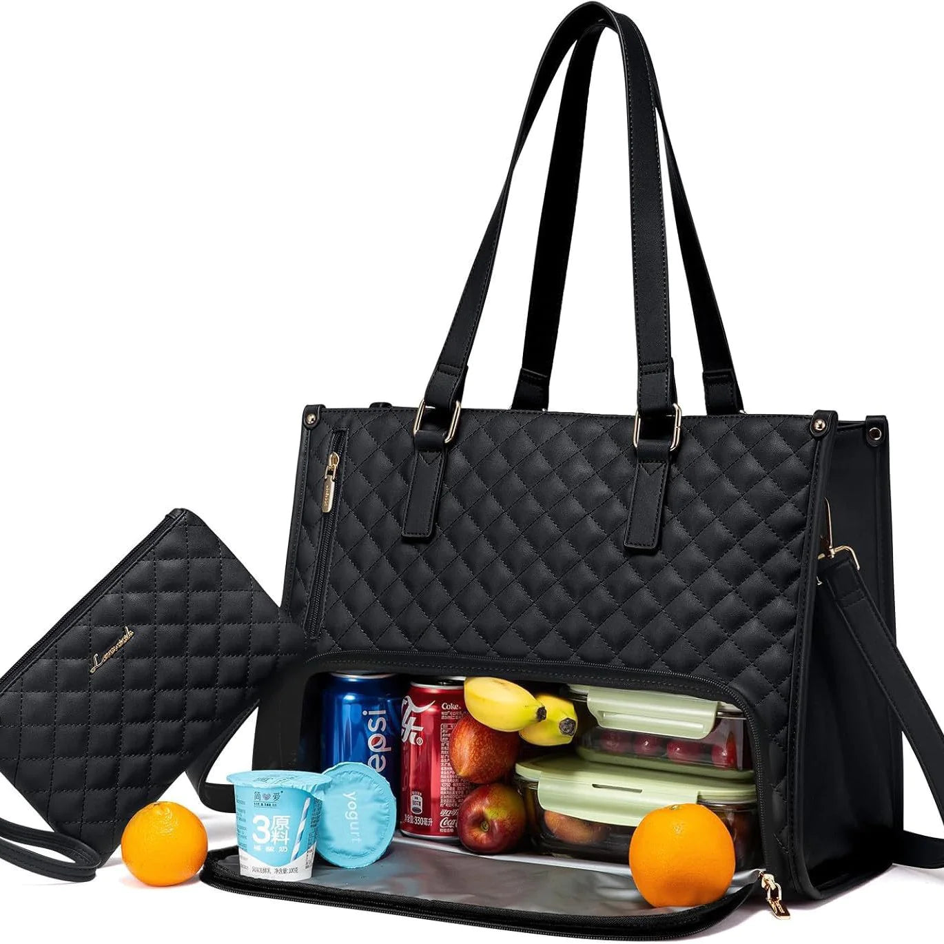 Women's Insulated Leak-proof Large Lunch Bag with Computer Storage and Purse Design