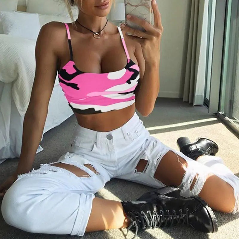 Camo Print Crop Top with Adjustable Straps