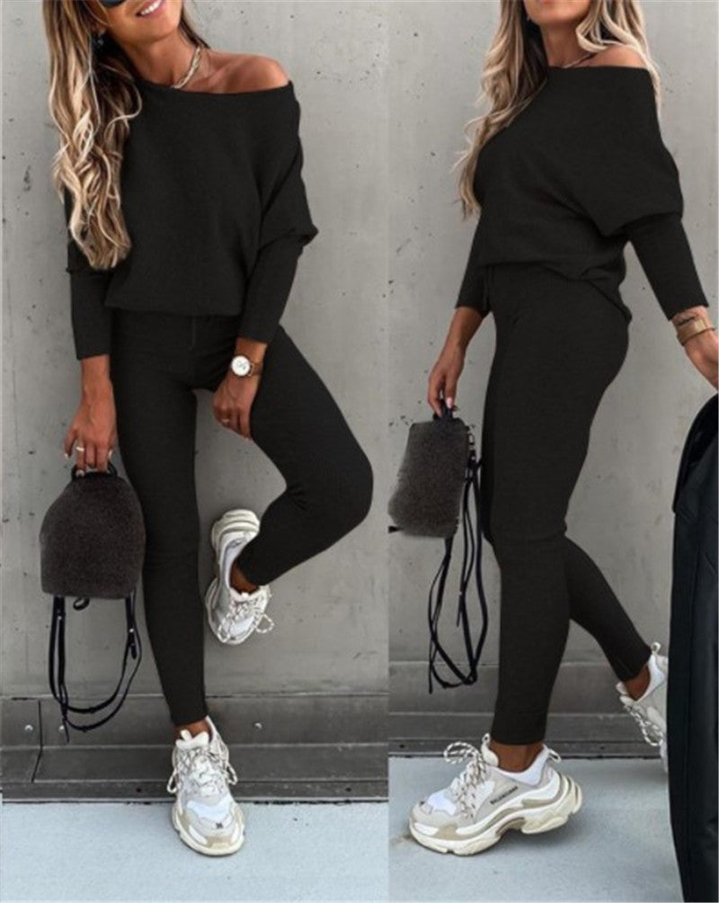 Fashionable Casual High Neck and Pants Two-Piece Set