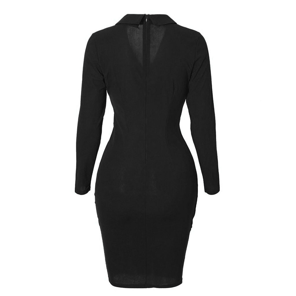 Buttoned Long Sleeve Bodycon Dress for Work (In Stock)