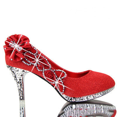 Red High Heel Wedding Shoes with Rhinestones for Women