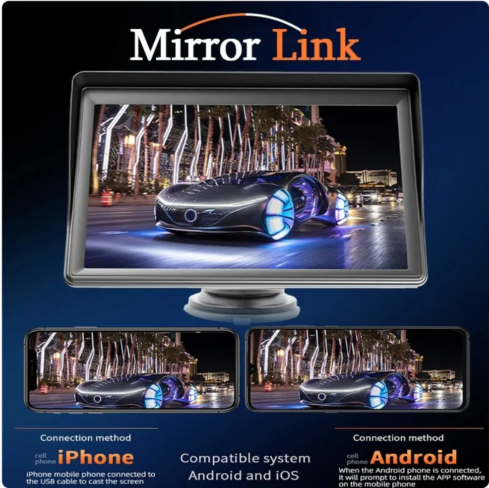 7-Inch Car Display with Wireless CarPlay Support