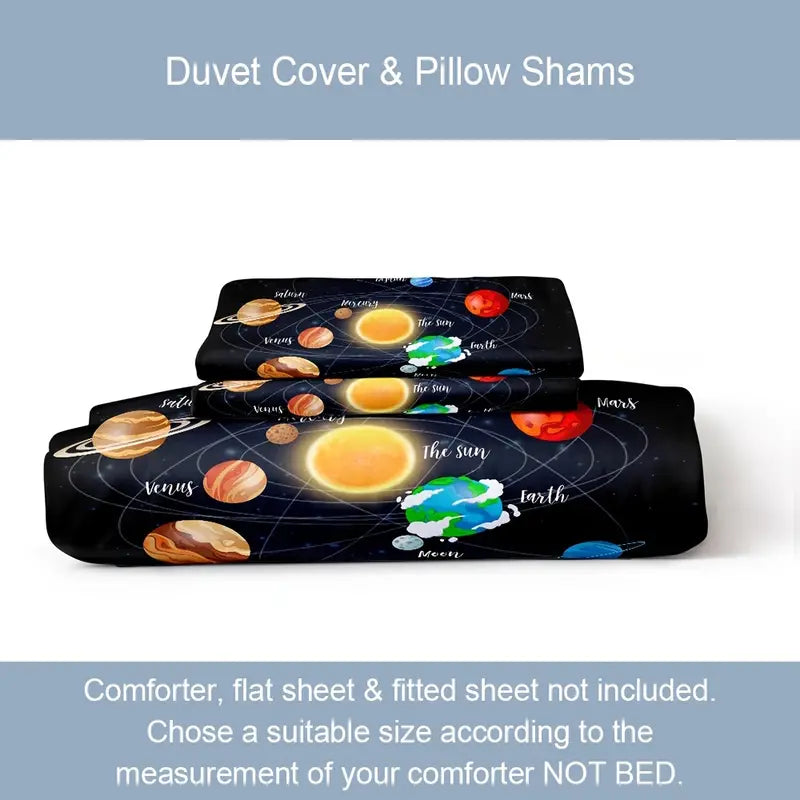 3pcs Solar System Galaxy Duvet Cover Set (1 Duvet + 2 Cases)