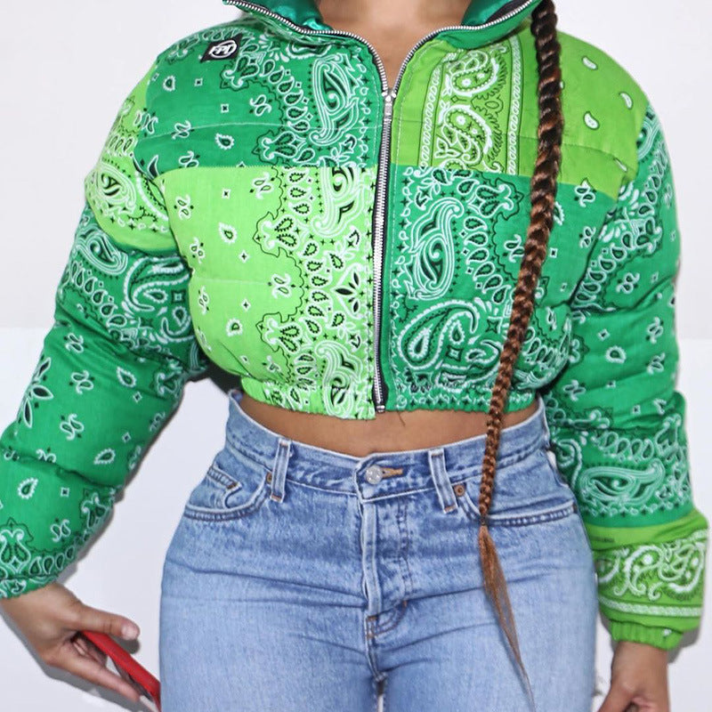 New Autumn Winter Women's Printed Zipper Jacket