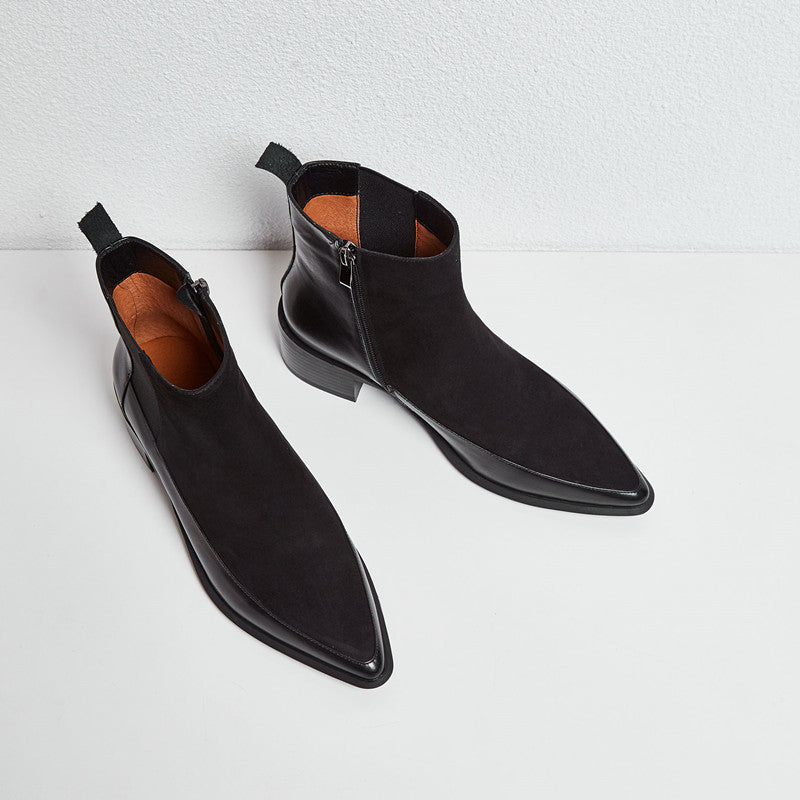 Frosted Martin Mid-Heel Ankle Boots