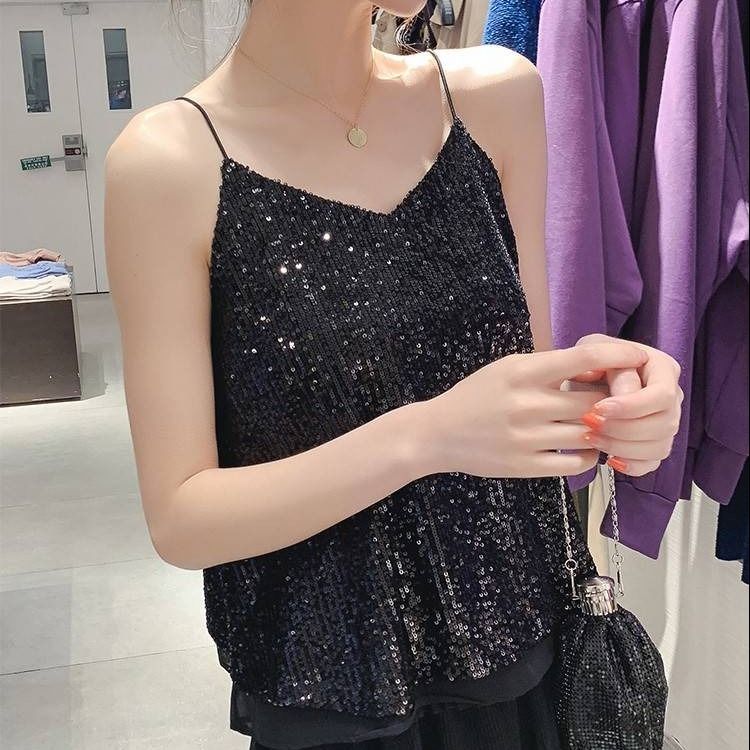 Summer Sexy Fashion Sequined Loose Sling Top